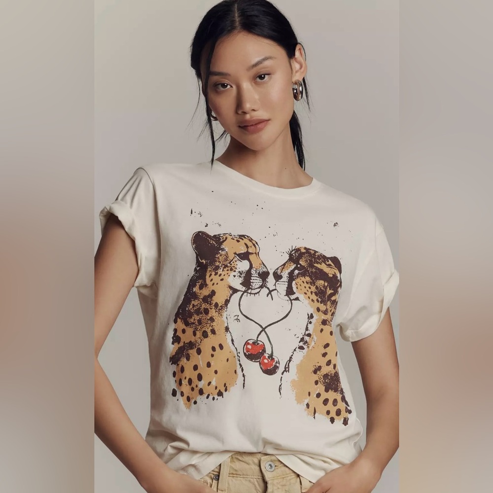 Anthropologie Letluv Cheetah Graphic Tee Cheetah, XS, NWT, sold out online